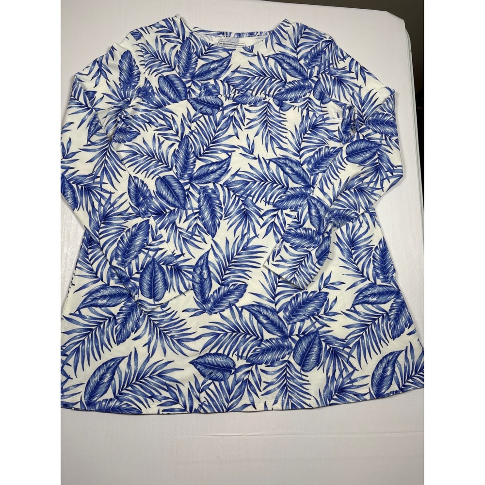 Coolibar Daybreak Swing Top Womens XS Blue White Palm Leaf‎ UPF 50+ Long Sleeve